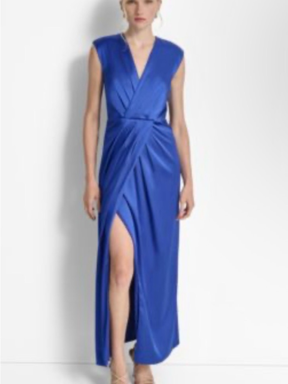 DKNY Women's Crisscross Pleated Side-Slit Sleeveless Gown
